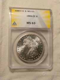 Dollaro d'argento Morgan 1883-CC certificato MS