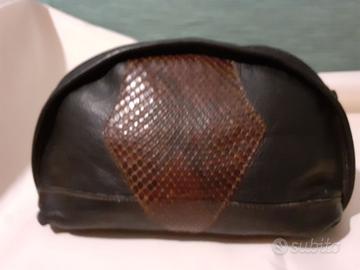 Pochette "Vintage" nera vera pelle e rettile