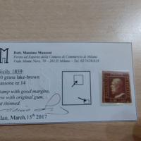 Francobollo SICILIA 1859 - 50 Grana - Certificato