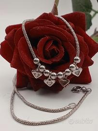 collana argento 925 coda di volpe Snake cuori 
