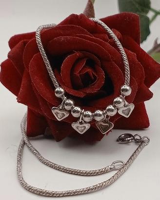 collana argento 925 coda di volpe Snake cuori 