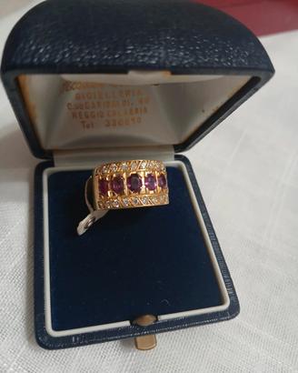 anello a fascia in oro 18kt e pietre preziose 