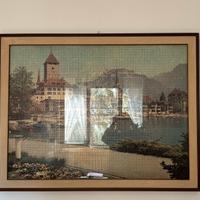 Grande quadro puzzle castello/lago con cornice