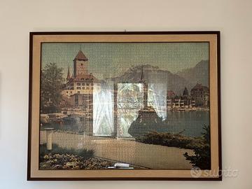 Grande quadro puzzle castello/lago con cornice