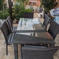 Tavolo da giardino in alluminio con vetro temperat