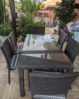 Tavolo da giardino in alluminio con vetro temperat