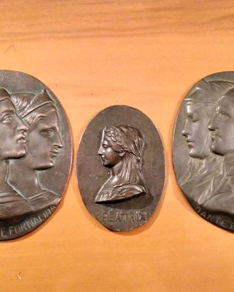 3 medaglioni bassorilievo in bronzo inizio '900