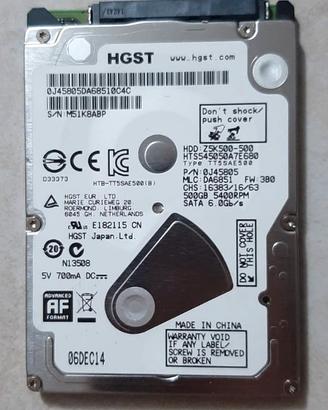 HD 2.5" HGST 500GB ◆ 5400 RPM ◆ 8MB Cache ◆ SATA 6