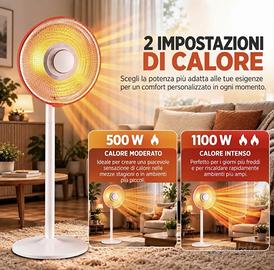 Stufa Elettrica con Piantana 500/1100w Classe A +