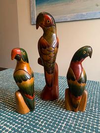 Sculture pappagalli legno statuette fatte a mano