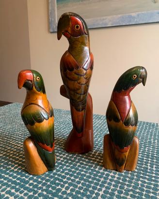 Sculture pappagalli legno statuette fatte a mano