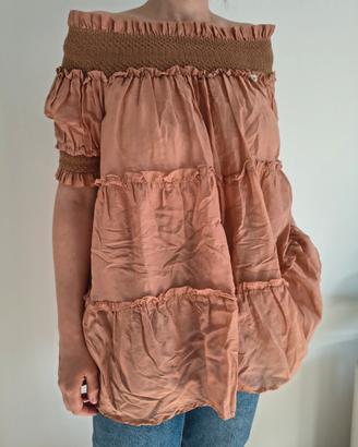 Blusa Twinset Off-the-Shoulder - Color Salmone