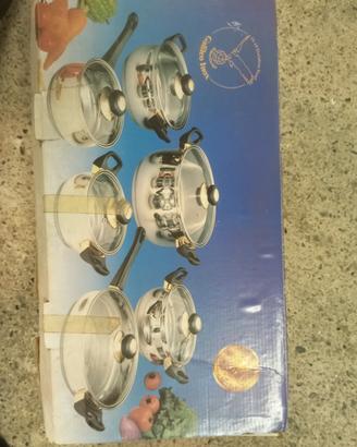 Set batterie 6 pentole  + coperchi mai usati