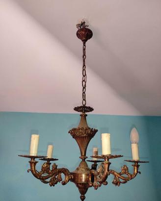 Lampadario vintage in ottone italiano a 5 bracci