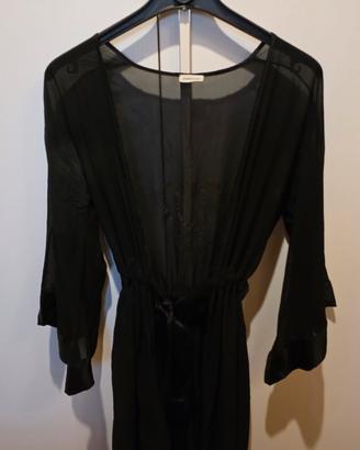 kimono in tulle trasparente nero