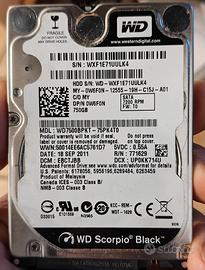 Hard Disk WD scorpio black da 750gb da 2.5"