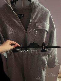 Tuta Adidas grigia completa (felpa + pantalone)