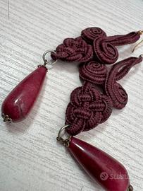 Burgundy handmade ear-rings