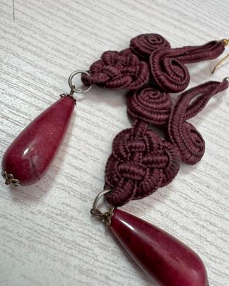 Burgundy handmade ear-rings