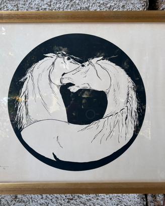 Litografia Fausto Cortese, 70x55 cavalli originale
