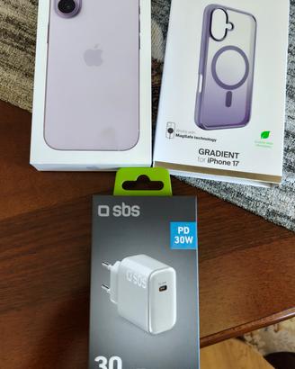 nuovo iphone17 256 lavanda+cover-caric-pellicola