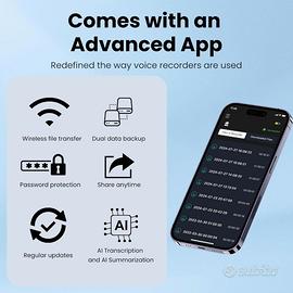 registratore vocale 64gb ai trascrizione 102 lingu