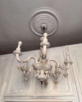 Lampadario 6 luci in porcellana stile Capodimonte