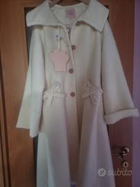 Cappotto lungo in lana/panno bianco panna oppure