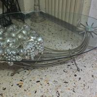 Tavolino arredo con vetro e cornucopia  in argento