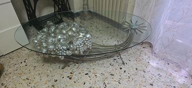 Tavolino arredo con vetro e cornucopia  in argento