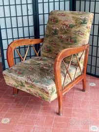 Poltrona in legno e stoffa anni '50 stile P. Buffa