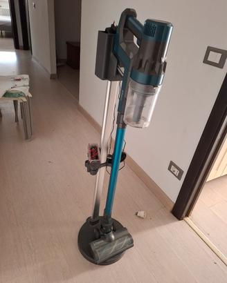 aspirapolvere senza fili con base e accessori