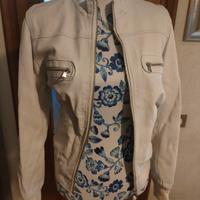 Bomber da donna in pelle color panna 