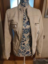 Bomber da donna in pelle color panna 