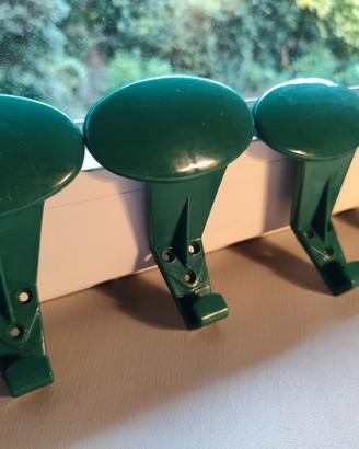 Set 4 Attaccapanni Vintage Anni 70 Plastica Verde 