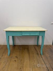 Tavolo vintage panna/azzurro con cassetto