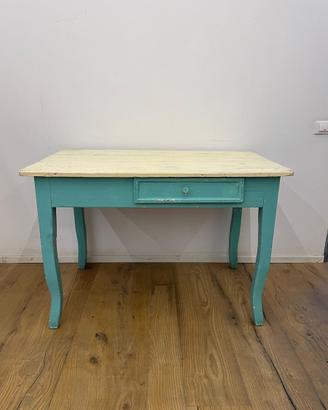 Tavolo vintage panna/azzurro con cassetto