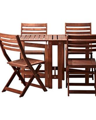 Tavolo/4 sedie pieghevoli, giardino, mordente marr
