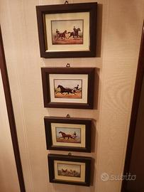 4 quadretti vintage cavalli da corsa