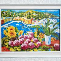 Ortensie a Portofino  ser. pol. su tela 50x70