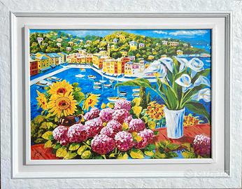 Ortensie a Portofino  ser. pol. su tela 50x70