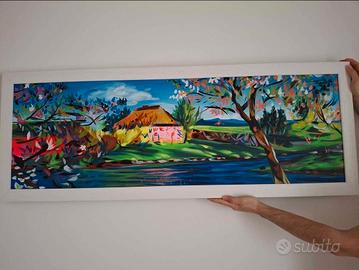 Quadro Paesaggio Primaverile Dipinto a Mano con Co