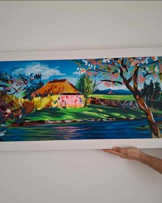 Quadro Paesaggio Primaverile Dipinto a Mano con Co