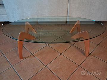 Tavolino da soggiorno in legno e cristallo