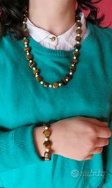 collana bracciale orecchini tigre argento bianco