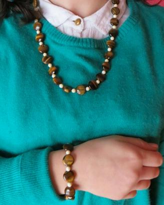 collana bracciale orecchini tigre argento bianco