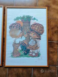 Trittico di disegno acquarellato con cornici