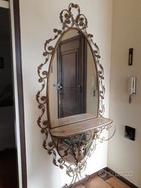 specchio con mensola e tavolino in bronzo e onice