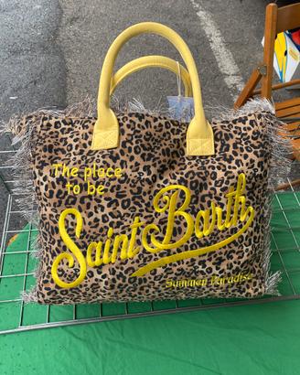 Borsa leopardata scritta ricamata gialla -S. Barth