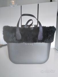 O BAG grande colore antracite con bordo in pellicc